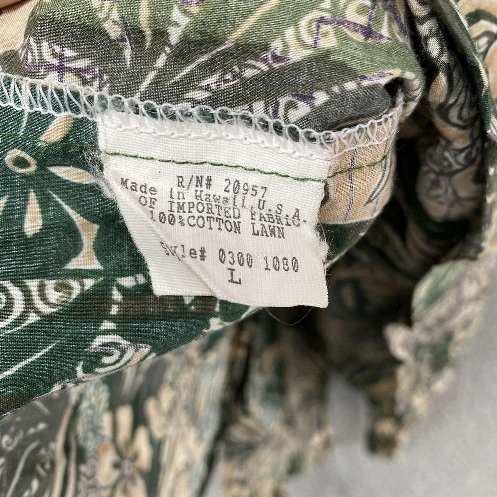 Tori Richard Camp Shirt Mens Large Green Floral Hawaiian Short Sleeve Button Up